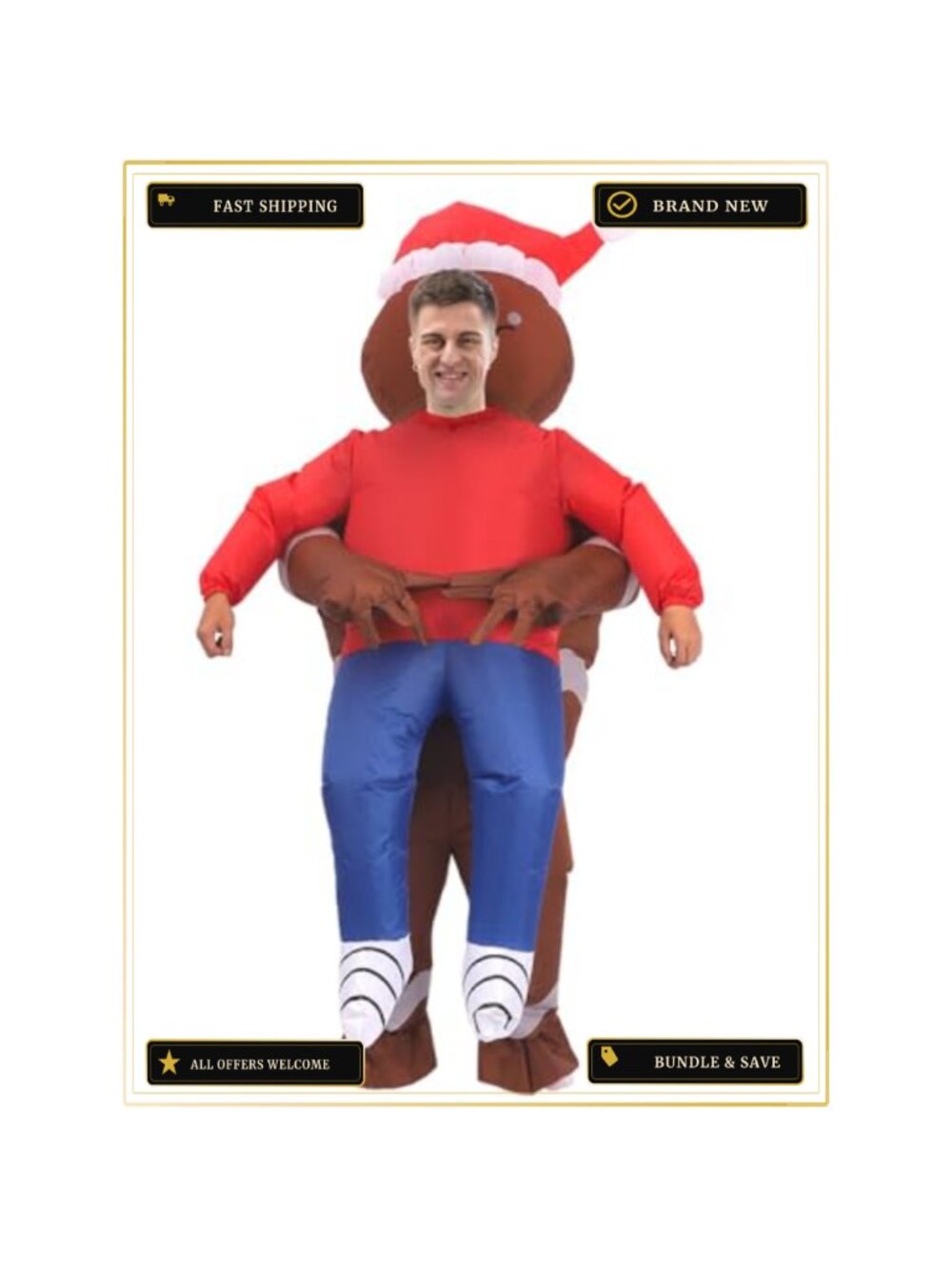 Inflatable Gingerbread Man Christmas Costume Adult Blow Up Suit Party